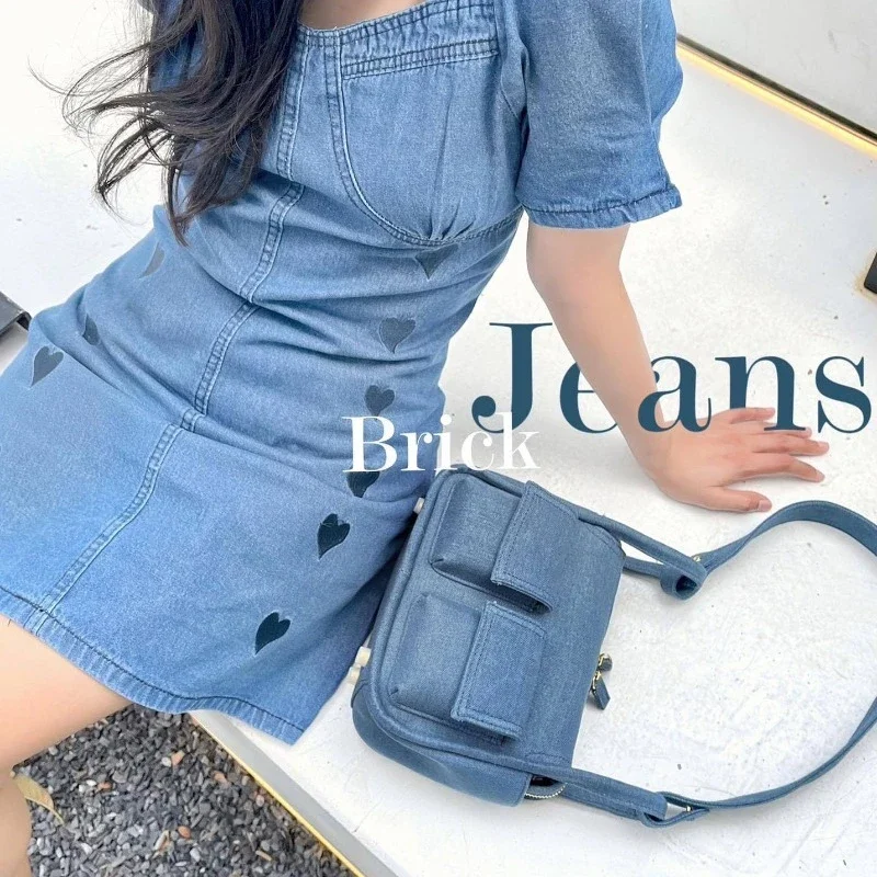 Women Cross Body Messenger Bag Hopo Shoulder Desinger Patch Pocket Bag Denim Hand Bag Jeans Fabric Bag