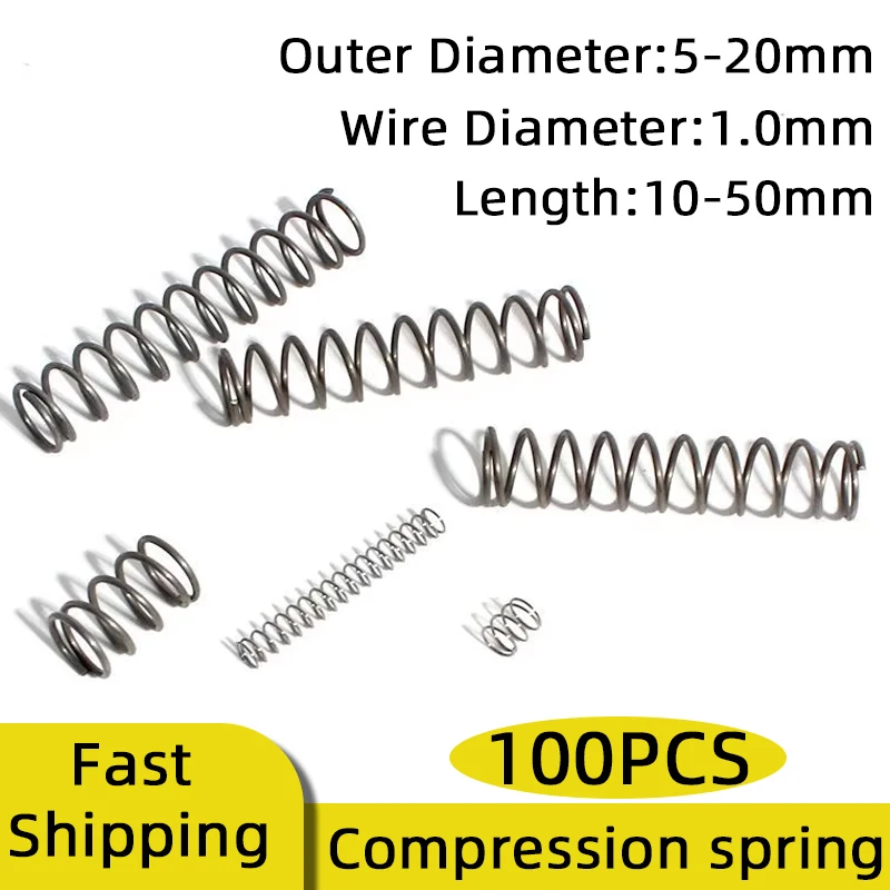 100PCS Compression Spring Industrial Pressure Springs WD 1.0mm for Factory Machinery Routine Maintenance and Parts Replacemen