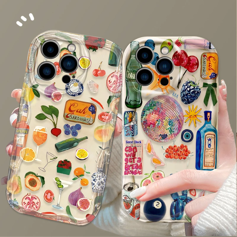 Funda de teléfono con paisaje costero vino limón para iPhone 16 16E 15 14 13 12 11 Pro Max X XS X S Max XR SE 2020 SE4 7 8 funda de silicona
