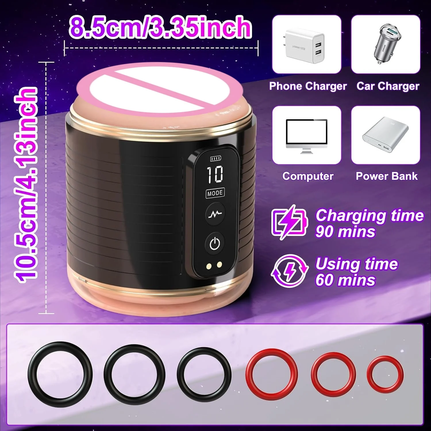 Open-Ended Automatic Male Masturbator with 10 Thrusting 10 Sucking and 10 Vibration Modes App Control Hands-Free Pocket Pussy 3D Textured Silicone Stroker with Rings and Lubricant view 2