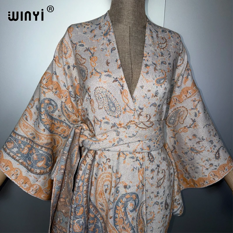 

WINYI winter cardigan Africa muslim women clothes fashion coats abaya poncho for women cape boho dress with belt holiday kaftan