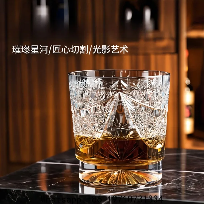 Premium Handcrafted Crystal Whiskey Glass – Celestial Star Cut Pattern, Lead-Free Japanese Style Faceted Tumbler with Gift Box