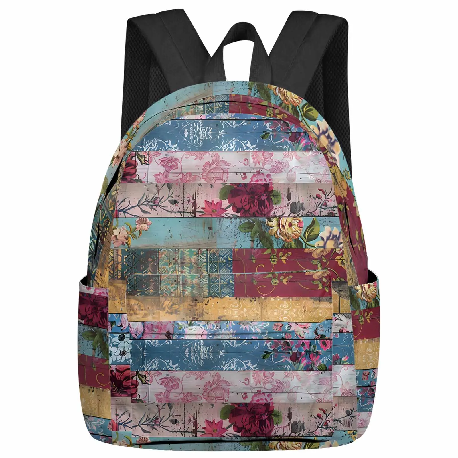 Vintage Worn-Out Floral Wood Grain Backpack Teenagers Student School Bags Laptop Custom Backpack for Men Women Travel Bag