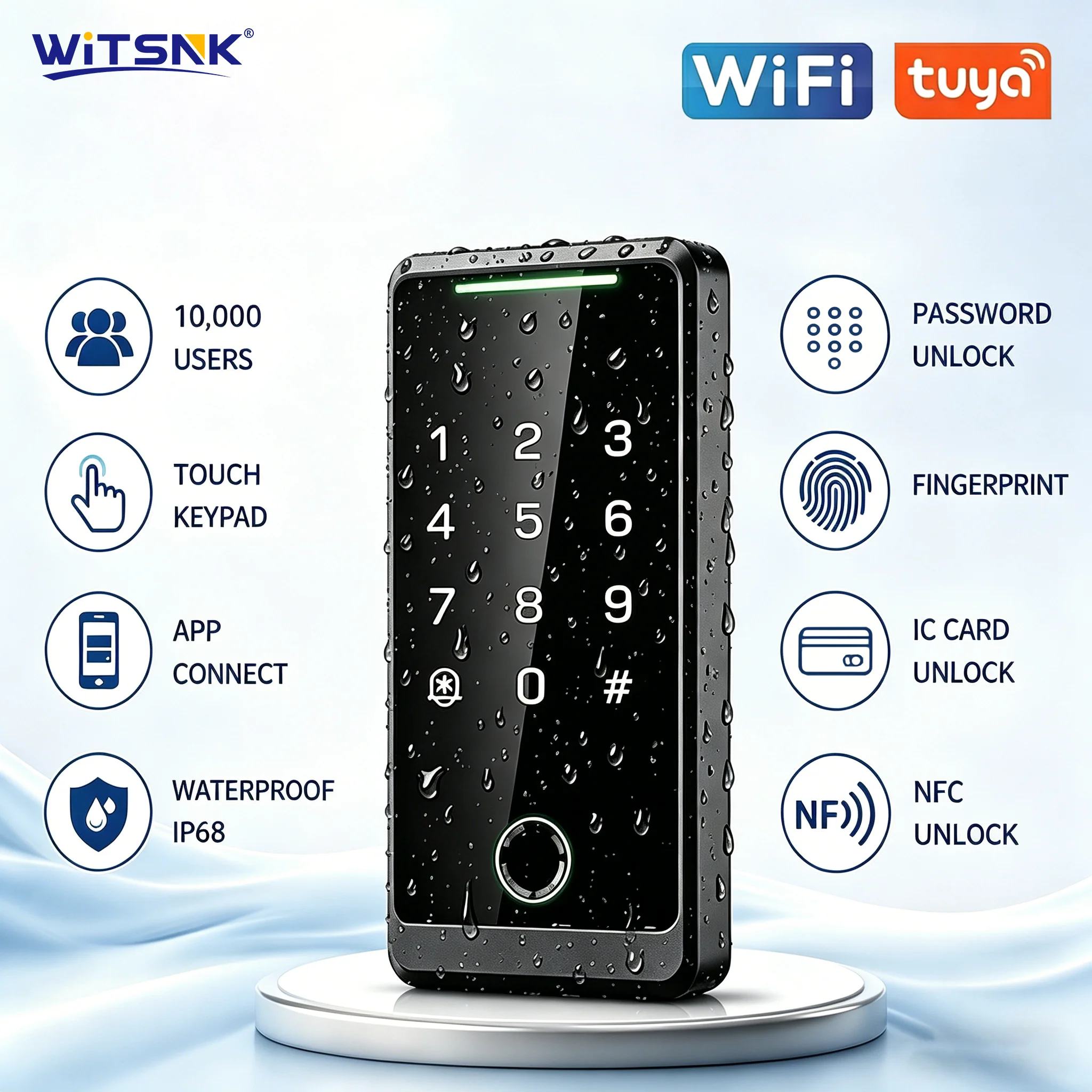 

Tuya WiFi Smart Access Control Keypad IP68 Waterproof Fingerprint Door Lock IC Card NFC APP Remote Unlock