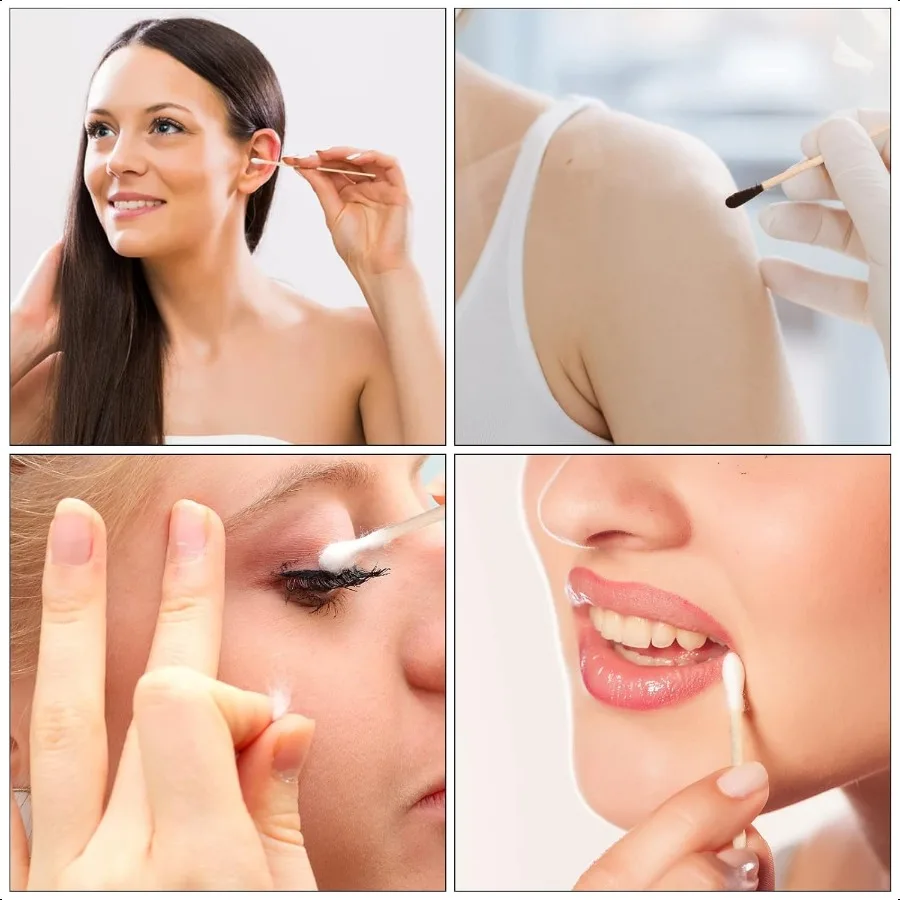 Tamponi di cotone lunghi da 400 pezzi da 6 pollici con bastoncini di legno, ideali per applicatori di pistole per trucco a olio, occhi, orecchie, ombretto, pennello e struccante