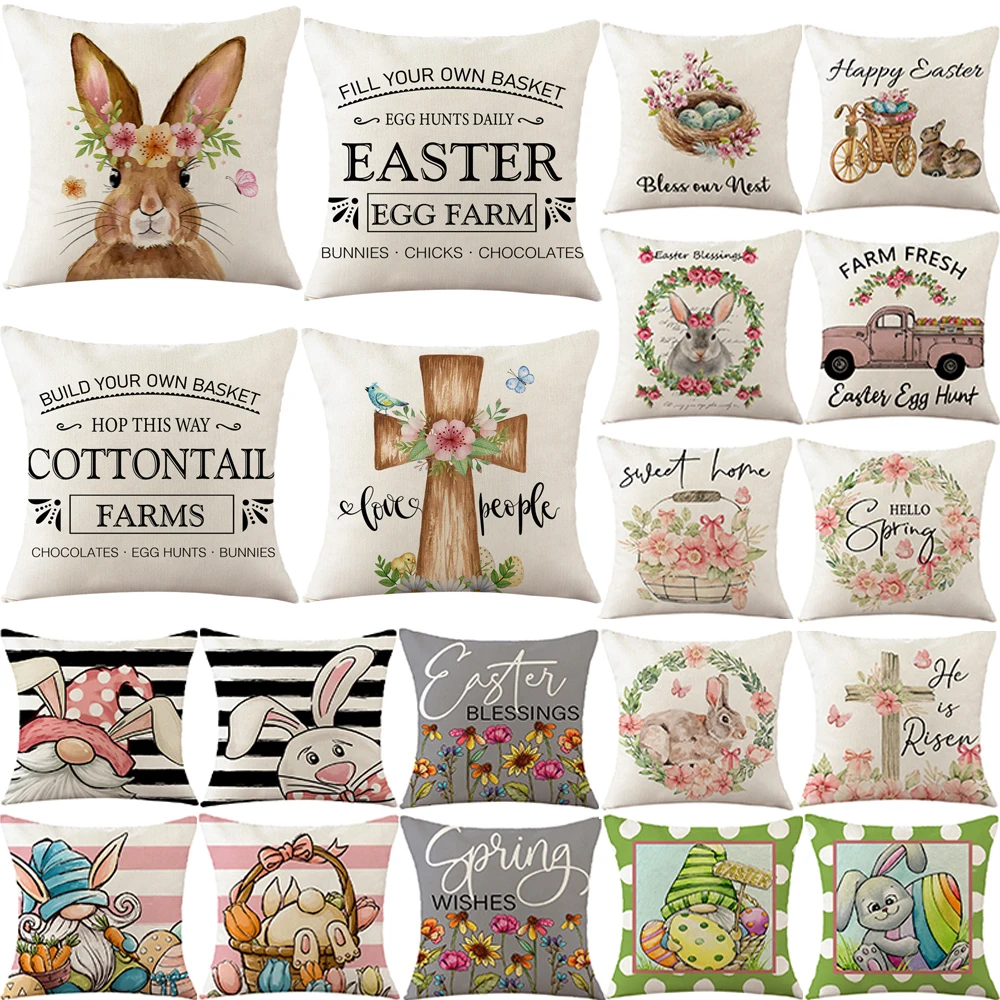 

Easter Decor Pillowcases 45x45cm Linen Pillow Cover Easter Decorations Favors Pillows Cushion Cover Easter Bunny Eggs Pillowcase