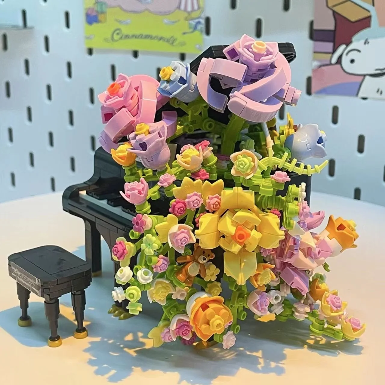 Mini ladrillos Piano flores eternas Bouque bloque de construcción planta instrumento Musical DIY juguete para niña regalo de Navidad