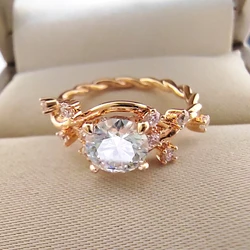 S925 Rose Gold Ring 1 Carat Moissanite with Certificate Sterling Silver Jewelry Women Anniversary Party Gift