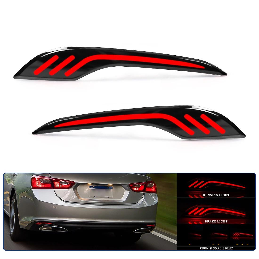 

Car LED Rear Bumper Reflector For Chevrolet Malibu XL 2019 2020 2021 2022 2023 Dynamic Turn Signal Light Warning Brake Light 12V