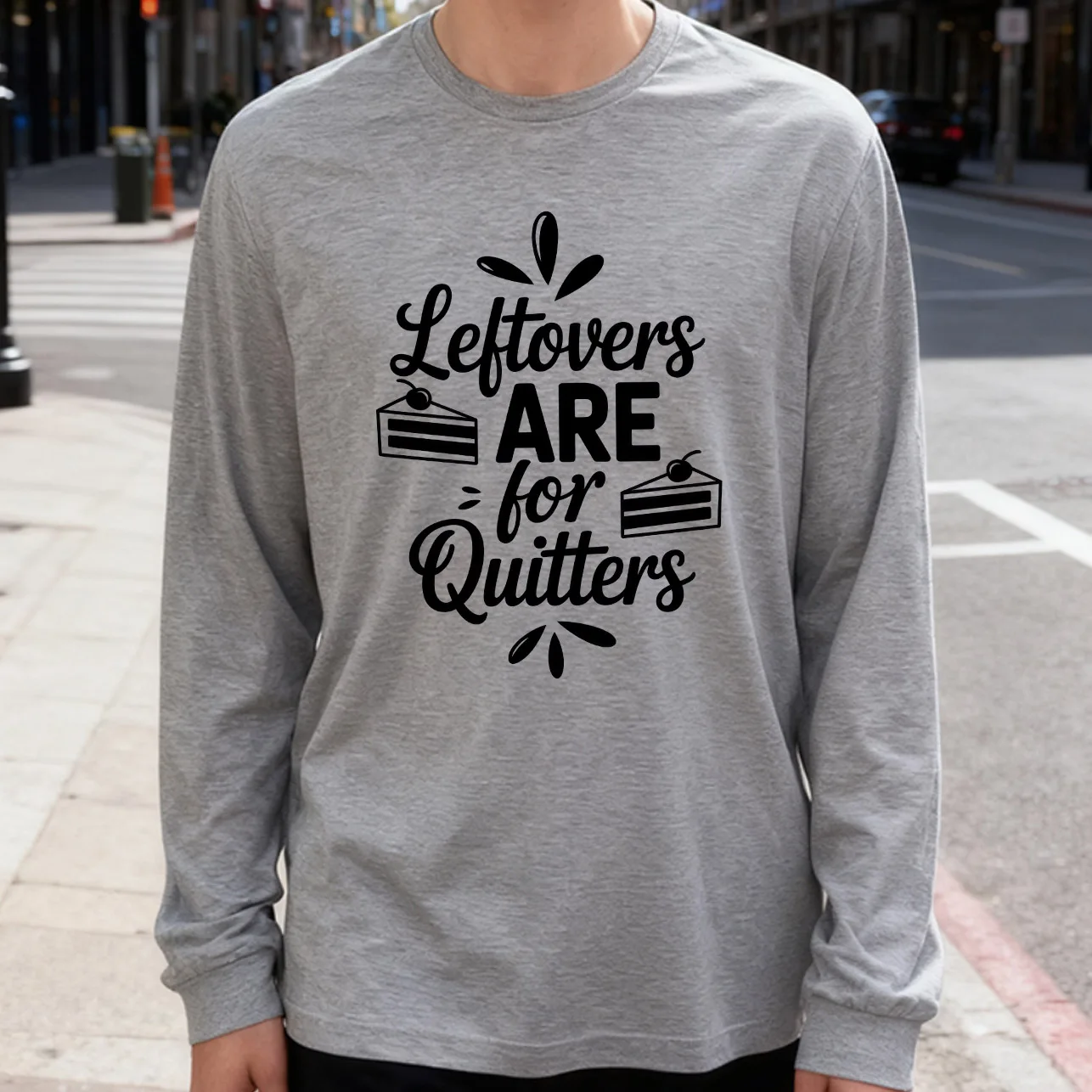 Leftovers Are for Quitters Men's Long Sleeve T-Shirt 180g 100% Cotton Printed Crew Neck Casual Daily Wear Soft and Breathable