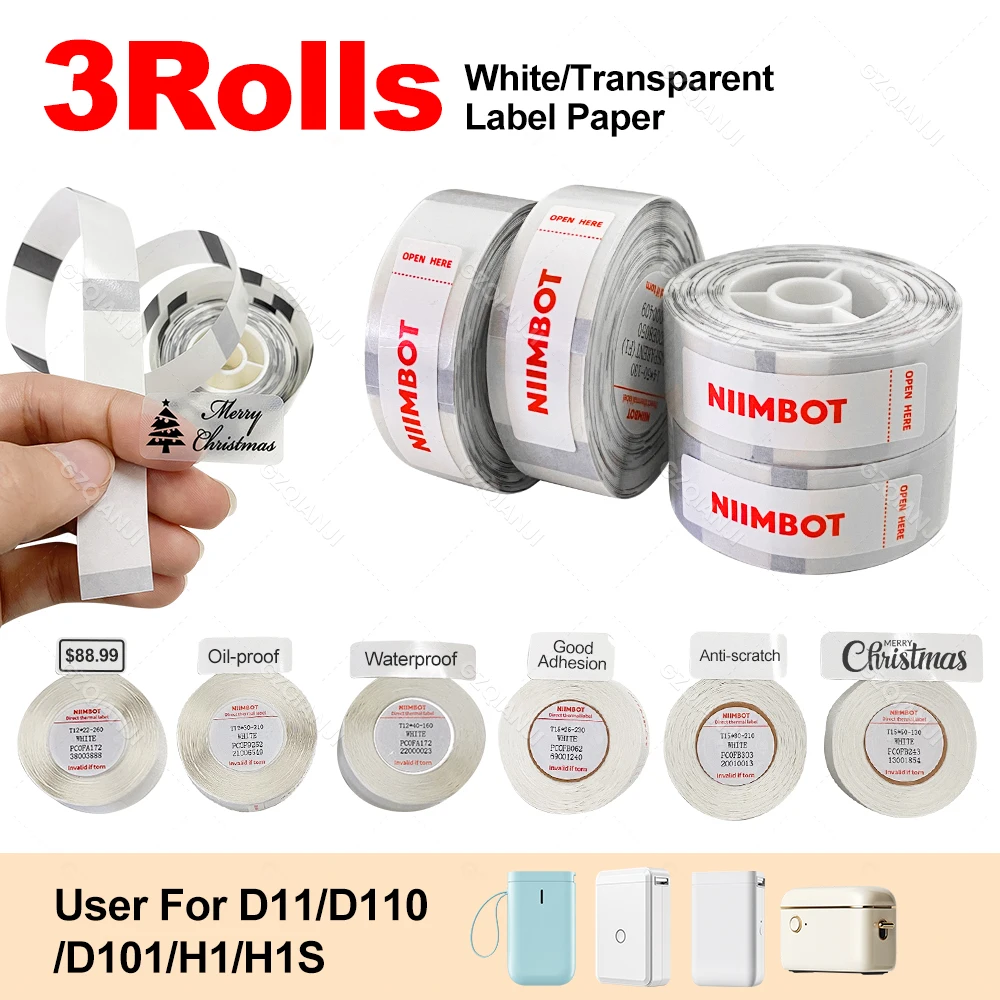 NiiMbot D11 D110 Label Printer Waterproof Anti-Oil Tear-Resistant Price Tag Color Scratch-Resistant Sticker Adhesive Paper Roll