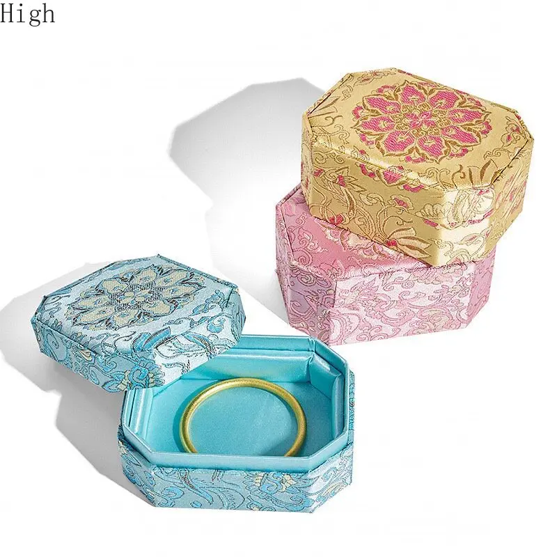 Elegant Brocade Octagonal Jewelry Box, Ramadan Kareem Gift for Jewelry Storage, Velvet Empty Box for Bracelet & Necklace