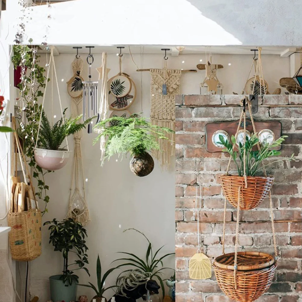 2 juegos de ganchos de pared para techo, farol colgante de hierro, colgadores de plantas para exteriores, cesta de flores