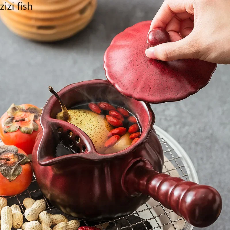 Pumpkin Ceramic Teapot Side Handle Pot Tea Infuser Tea Stove Filter Kettle Pot Boiling Teapot Brewing Teas Around the Stove