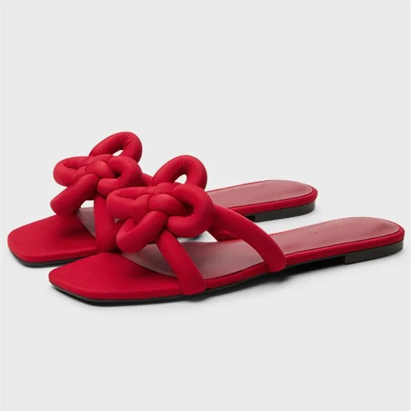 

Women Flats Slippers Square Toe Shoes Casual Cozy Sandals Summer 2025 Designer Fashion Brand Beach Slippers Female Slides Women