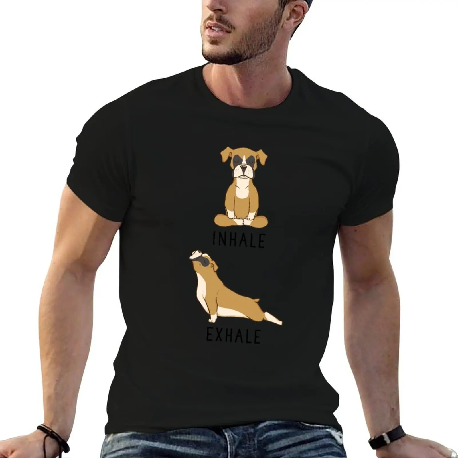 Inhale Exhale Boxer Dog Yoga T-Shirt for a boy vintage graphic tee oversized Men's clothing