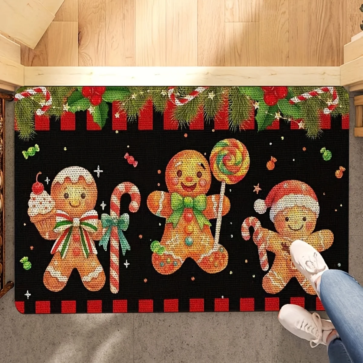 Merry Christmas Santa Sleigh Reindeer Snow Doormat Festive Floor Mat Non-slip Entrance Rug Xmas Holiday Decor Welcome Mat Indoor