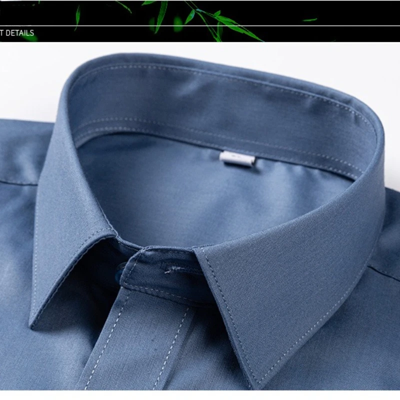 2026 Bamboo Fiber Long Sleeve Men Regular Fit  Microfiber Material Non-iron Professional Casual Dress Shirts Pure Colors