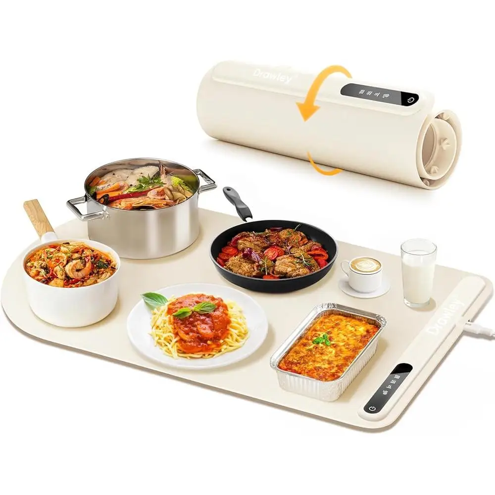 Portable Electric Food Warming Mat Silicone Heating Tray Rapid Even Heating Temperature Control Party Travel Kitchen Cooking