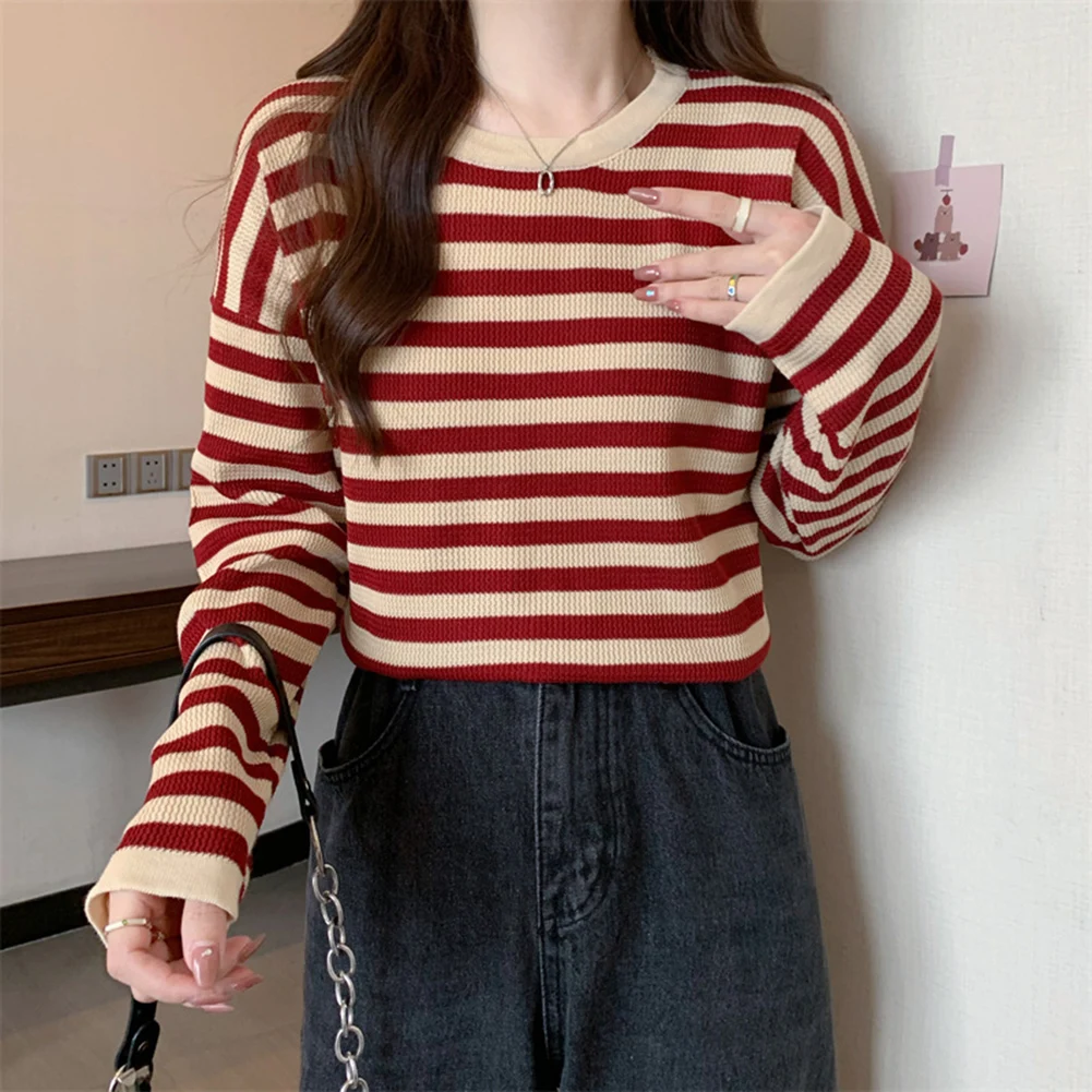 

Casual Wear Shirt Striped Round Neck Blouse Casual Outing Regular Clothing Length Seasonal Fashion Vacation Outfit