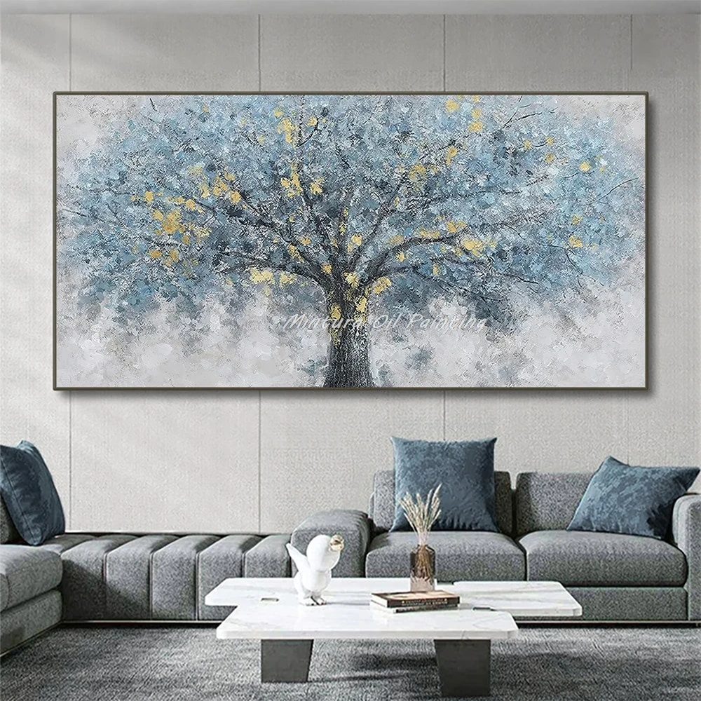 Mintura Handpainted Texture Gold Tree Oil Painting on Canvas Wall Pictures Modern Room Decoration Abstract Art Poster Home Decor