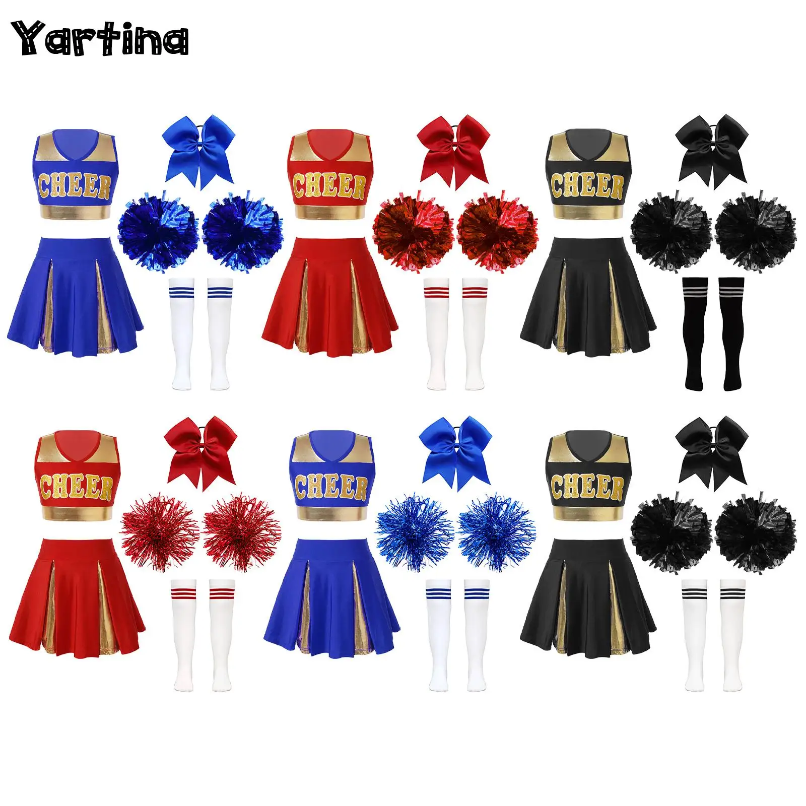 

Kids Girls Cheerleader Costume Cheerleading Uniform Ballet Modern Sports Cheer Dance Outfits Letter Print Crop Top Pleated Skirt