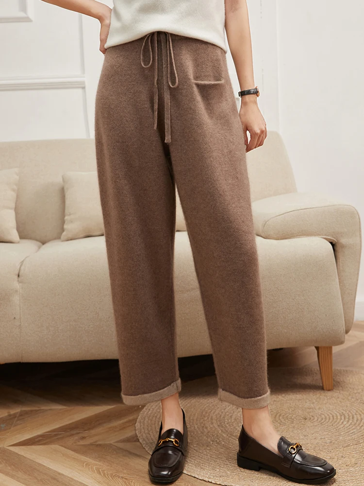 2026 Women 100% Cashmere Loose Pants Autumn Winter Cashmere Pants Chic Grandma pants Soft Warm Comfy Elasticated Waist Trousers