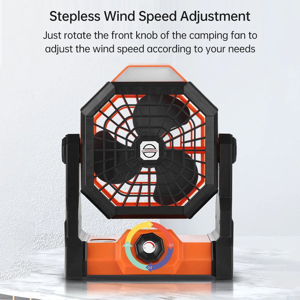 Aoresac Portable Outdoor Camping Fan Stepless Speed Adjustable 270° Rotation with LED Light & Hanging Hook 7800mAh