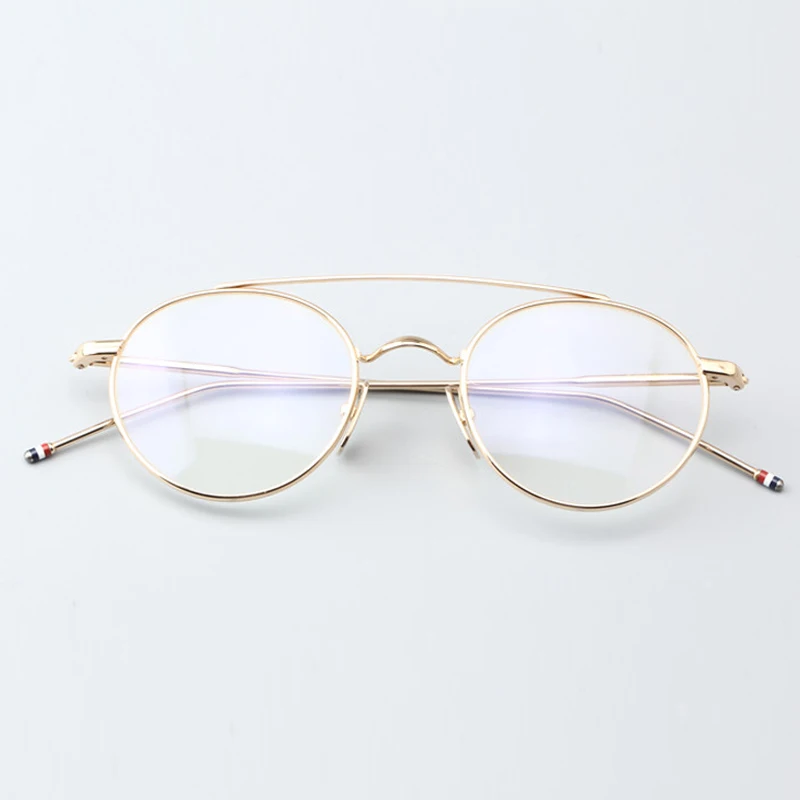 ThomB Vintage Alloy Sunglasses Retro Round Metal TB101 Eyeglasses Frame for Male and Female Blue lens