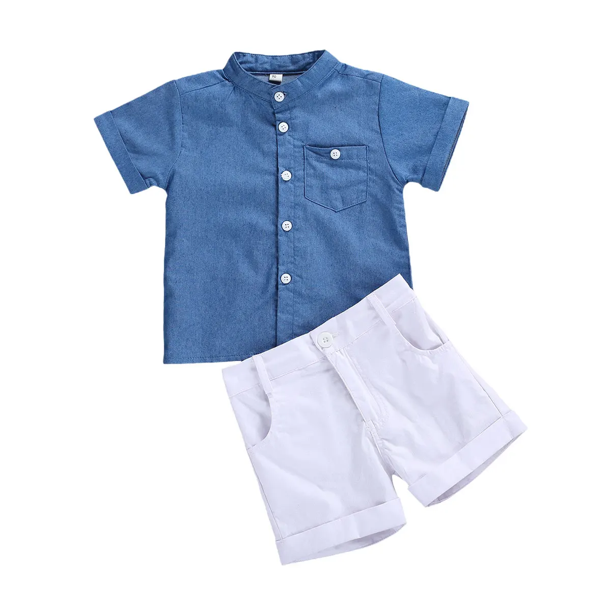 YQYJA Toddler Baby Boy Shorts Set Solid Short Sleeve Denim Shirt Set Summer 2Pcs Gentlemen Clothes Outfits