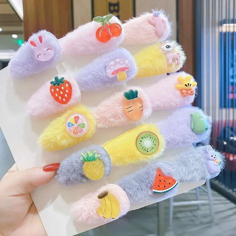 Teenage Girls Cute Plush Hairpins Sandwich Mink Wool Children's Hairpin Water Drop Clips Stylish Hair Accessories for Kids
