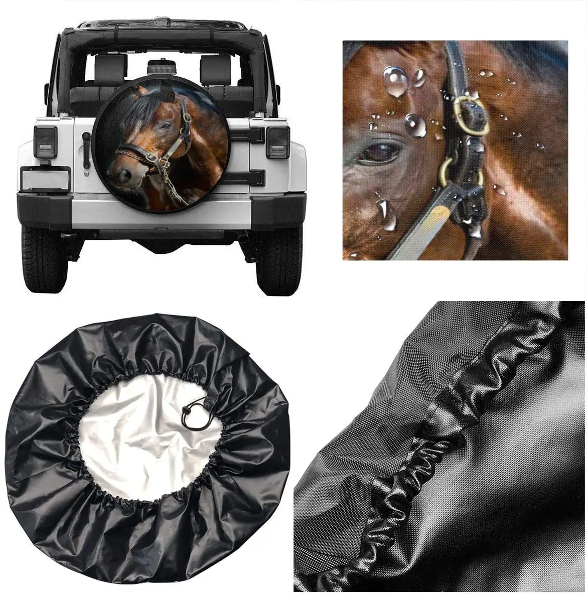 Delerain Horse Spare Tire Covers Waterproof Dust-Proof Spare Wheel Cover Universal Fit for Jeep, Trailer, RV, SUV, Truck and Man