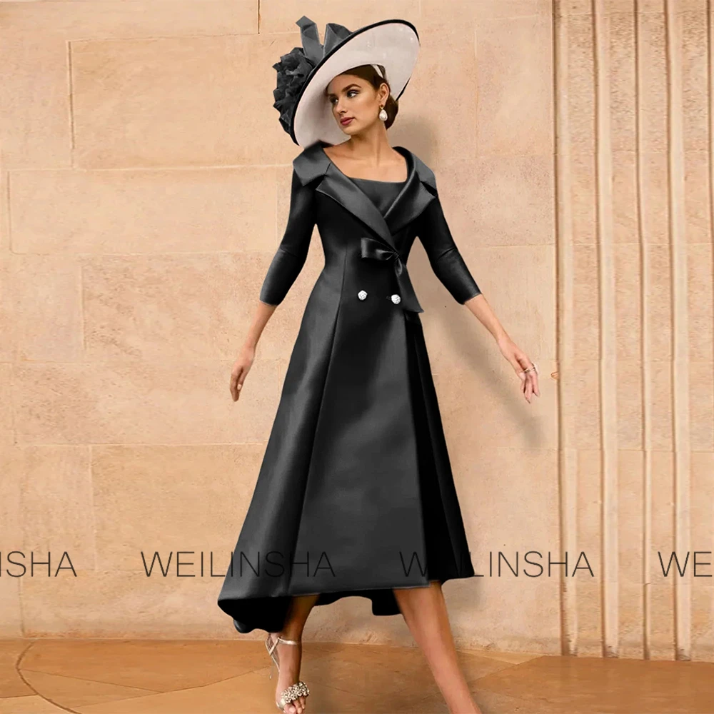 Customized Pink Groom's Mother Dresses Satin A-line Cocktail Dress Square Neck Buttons Cap Sleeve Hi-Lo Bespoke Occasion Gown