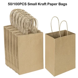 50/100PCS Small Kraft Paper Gift Bags with Handles Bulk For Packaging Christmas Party Favor Candy Bags Retail Shopping Bags