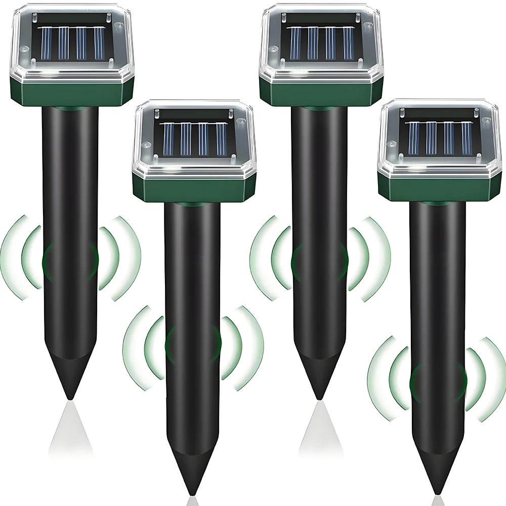 Repelente de topos con energía Solar, repelente de topos de serpiente para exteriores, disuasorio ultrasónico de plagas para lunares, volúmenes, gophers, chipsmunks, 2/4 Uds.
