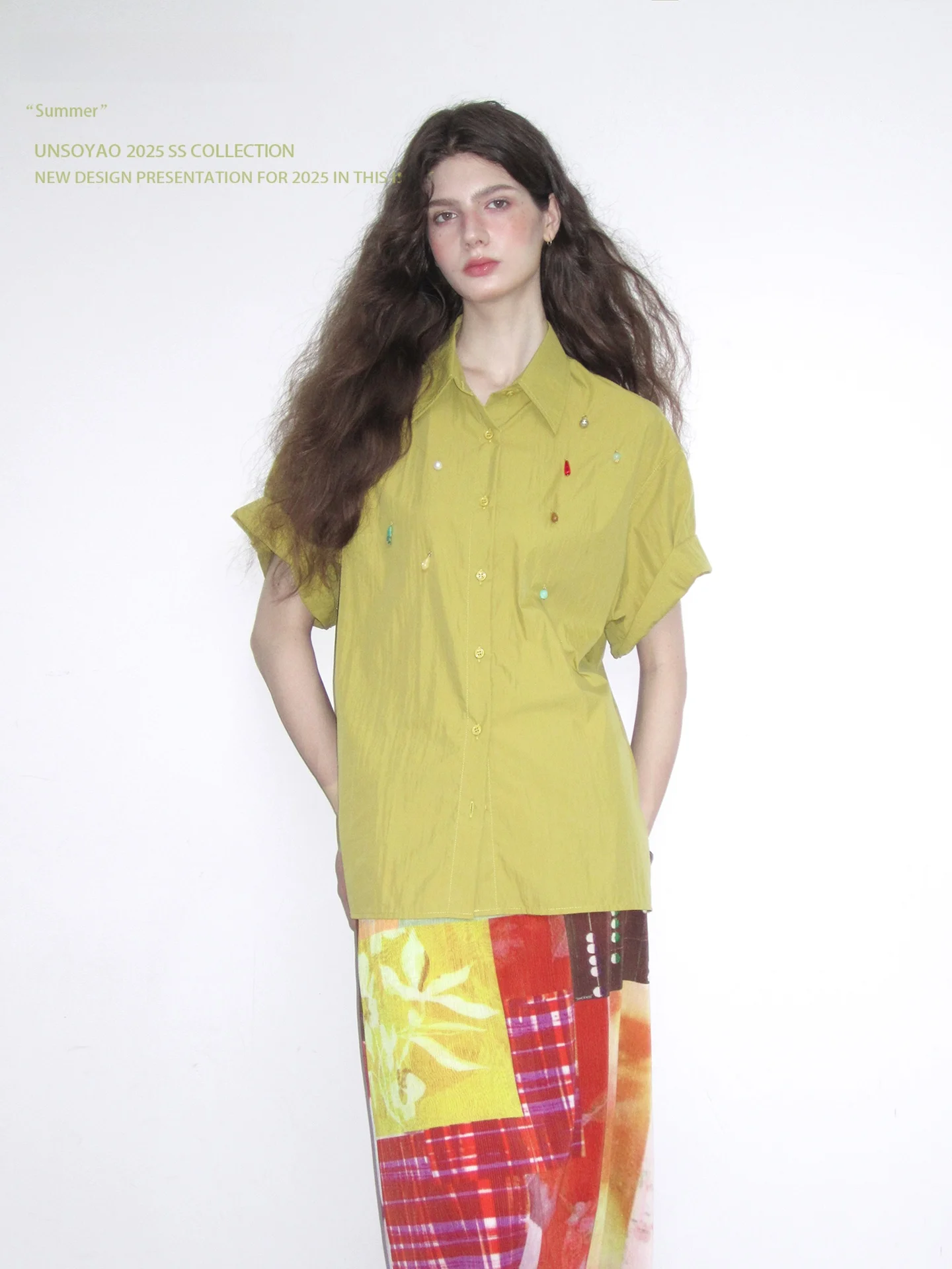 

UNSOYAO Белая хлопковая рубашка с ручной вышивкой, повседневная, свободного кроя, с коротким рукавом, женская, летняя, модная, с воротником, однотонная