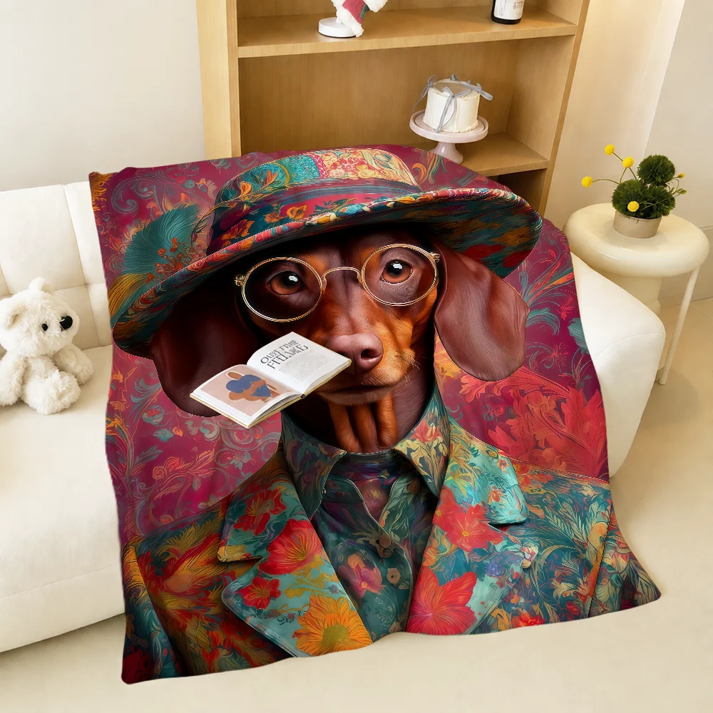 Fashion Fun Vintage Gentlemanly Dog Warm Soft Plush Blanket For Sofa Living Room Nap Home Bedroom Travel Gift Flannel Pet Hogar