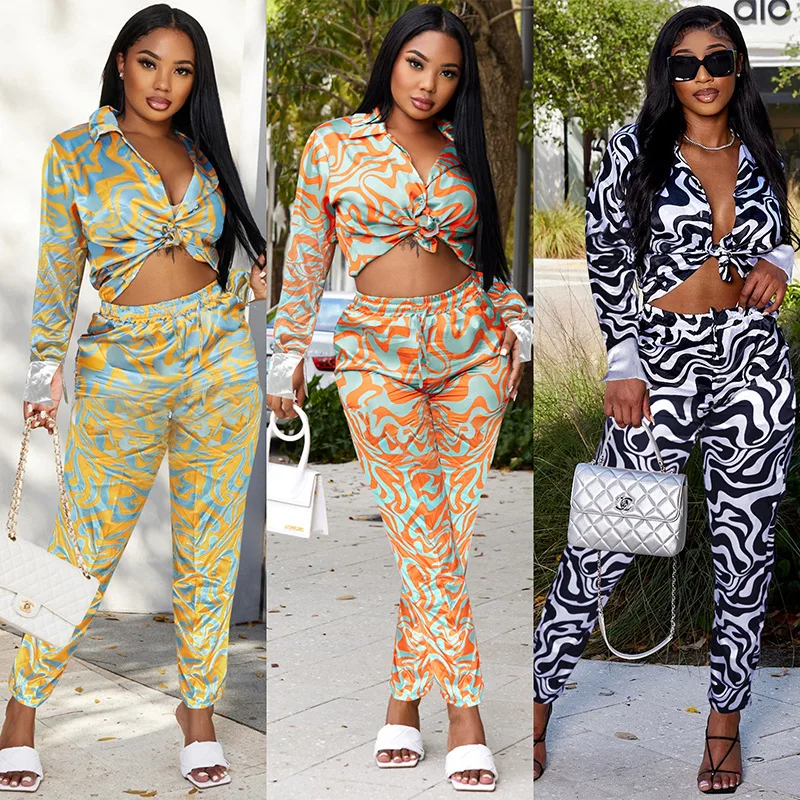 

Summer Women Suit Set Woman 2 Pieces Casual Woman Clothes Printed Pants Sets Two Piece Set Women Top And Pants