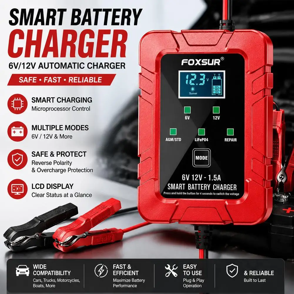 

EAFC 6V 12V 1.5A Smart Car Battery Maintainer Battery Trickle Charger for RV Car Truck Motorcycle SEA Fast Charger Wholesales