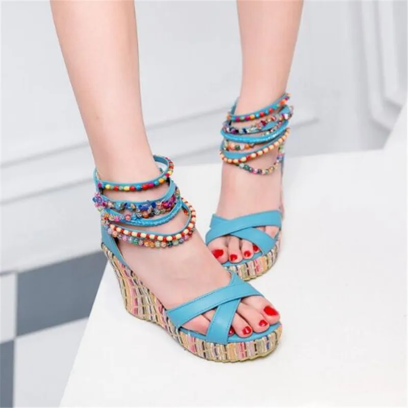 

Women's Wedges Sandals 2023 Summer Fashion Peep Toe Platform High Heel Women Sandals Fashion Beading Party Dress Women Shoes