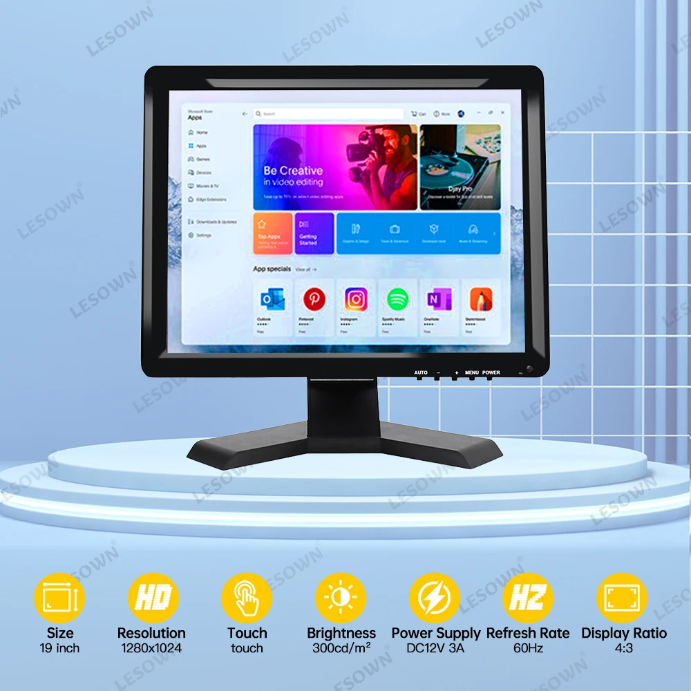Imagem -06 - Lesown-monitor de Tela Industrial 19 Polegada 4:3 Ips 1280x1024 Fhd Usb Vga Hdmi av Bnc para Computador de Estacionamento