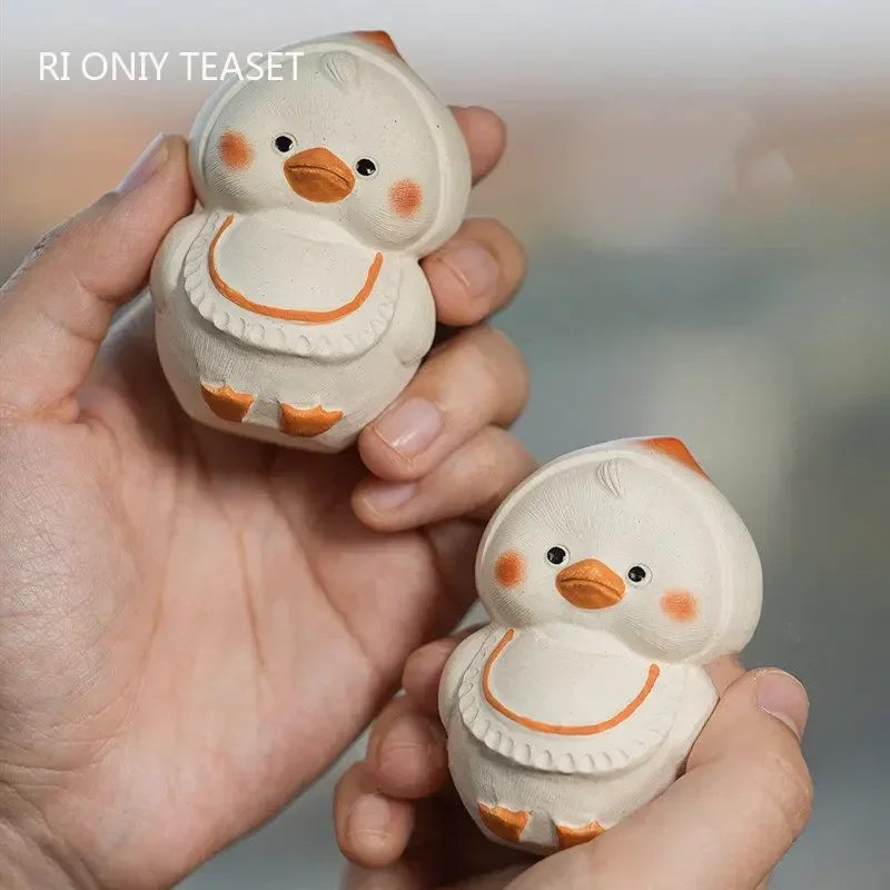 Chinese Yixing Purple Clay Tea Pet Creative Handmade Duck Statue Ornaments Tea Figurine Desktop Decors Zisha Tea Set Decoration