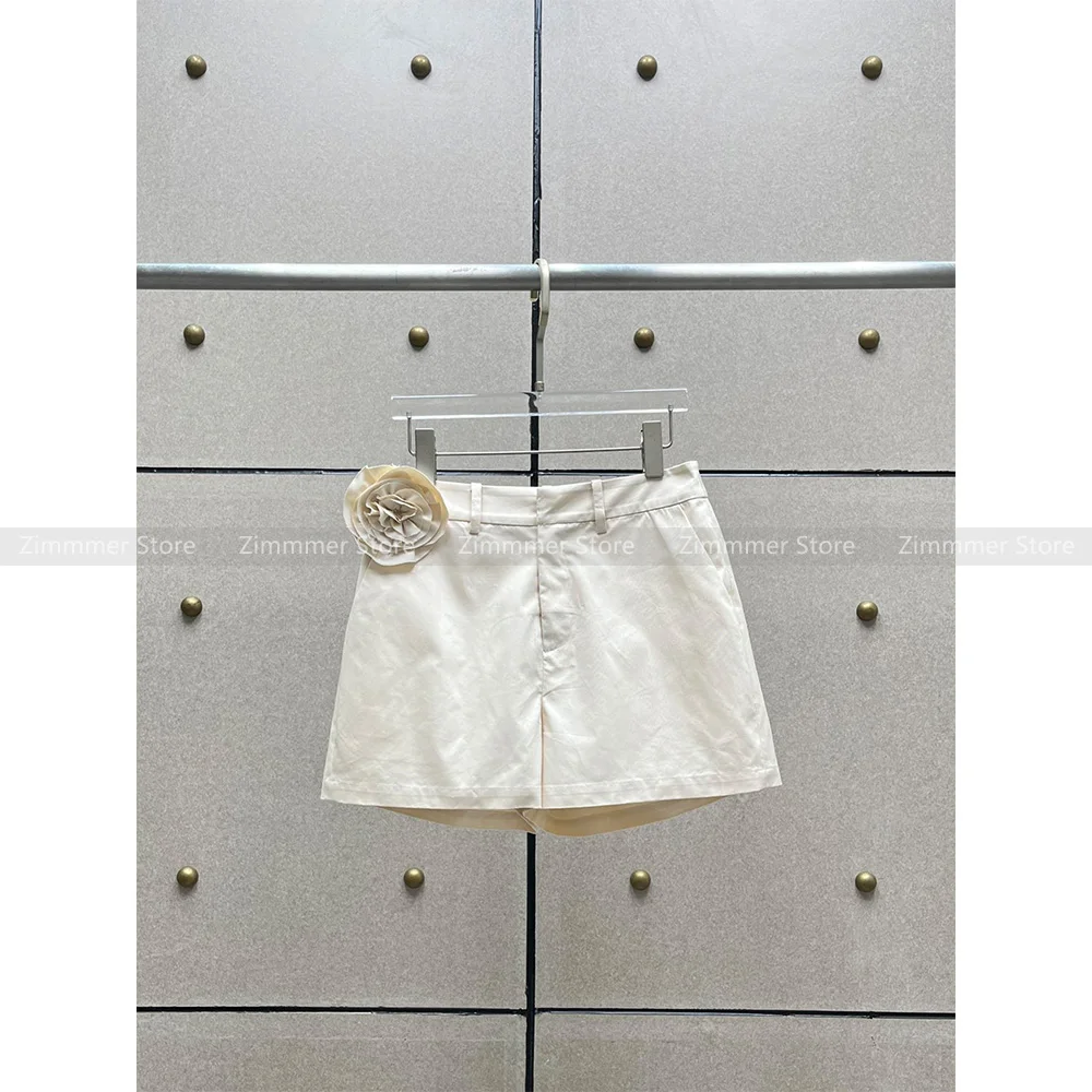 Niche Fashion Solid Color Handmade Rose High Waist Casual Short Skirt Women