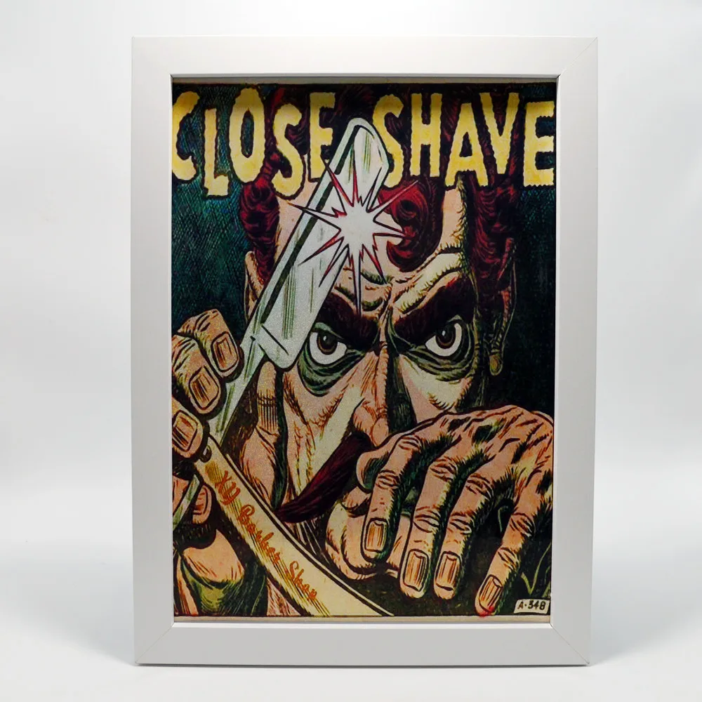 

CLOSE SHAVE! Great Tattoo Art Poster for Barber Shop Decor - Vintage Holographic Vinyl Sticker Unique Wall Art Decor Painting