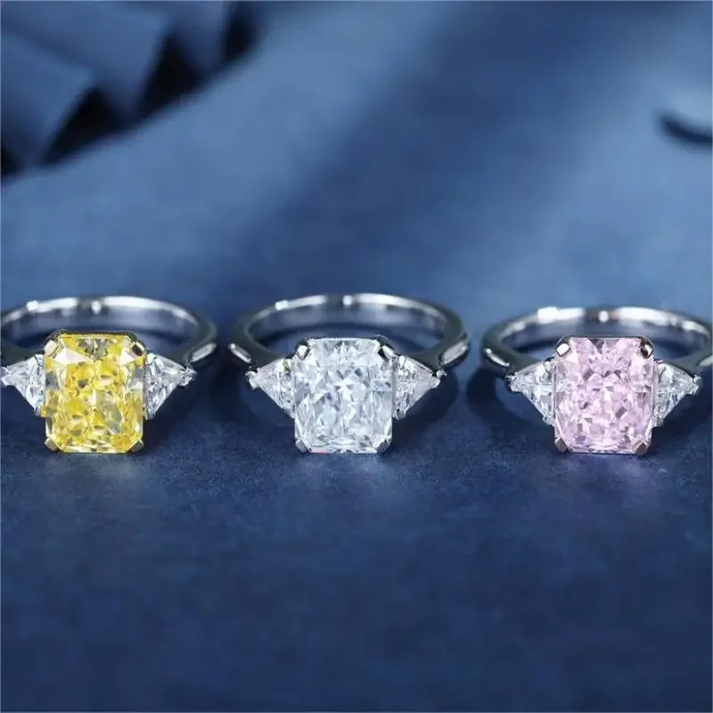 

RUIF 2024 New Radiant Shape S925 Silver White Yellow And Pink Color Rings for Women Ice Cut Zirconia New Fine Jewelry