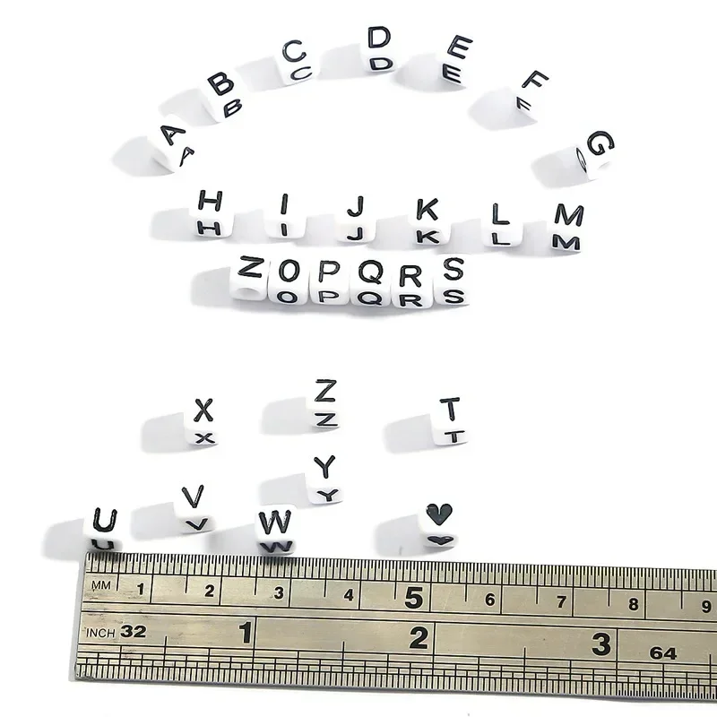 100/200/300/500pcs Square White and Black Letter Beads Cube Loose Spacer Alphabet Beads For Jewelry Making Diy Accessories 6x6mm