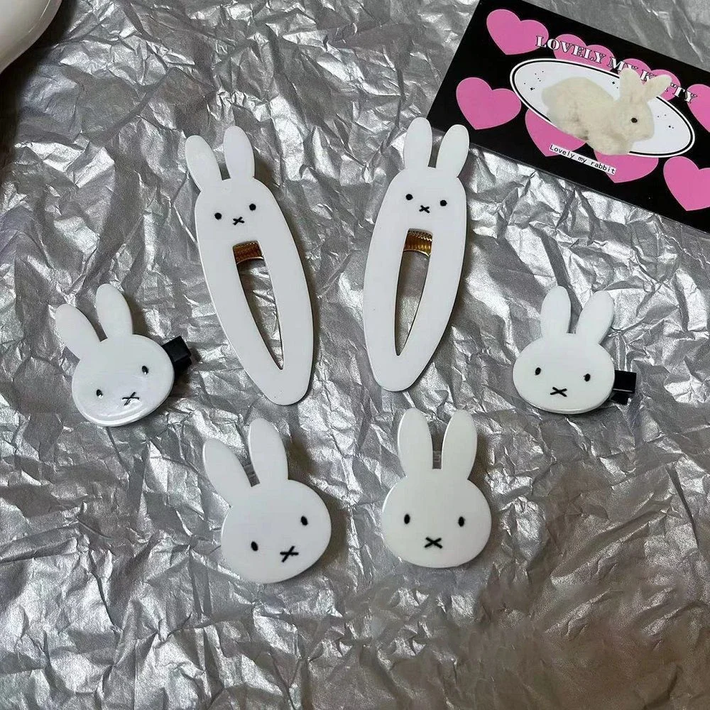 6Pcs Kawaii Miffy Ins Cute Sweet Cool Rabbit Hair Clip Bangs Clip Personality Y2K Headwear Christmas Gift for Girls