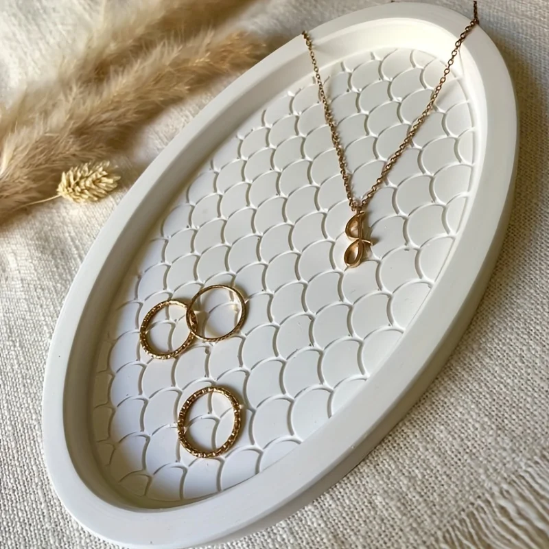 Resin Casting Molds 1pc Fish Scale Pattern Oval Tray Epoxy Mold DIY Irregular Pallet Mould Handmade Gypsum Plaster Scale Plate