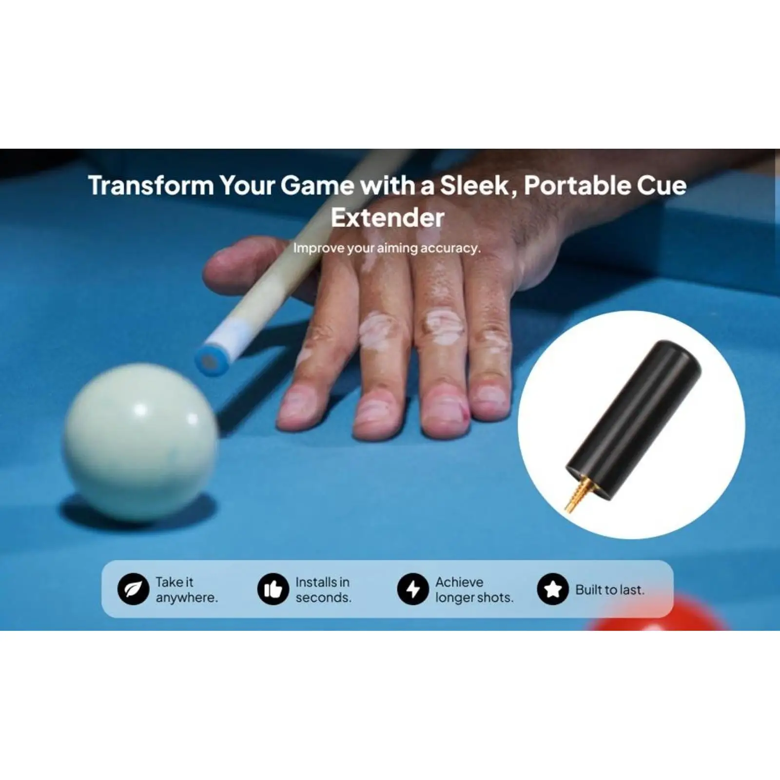 

Billiards Pool Cue Extender Accessory Tool Billiards Pool Cue Extension for Men Women Billiard Cues Beginners Enthusiast Athlete