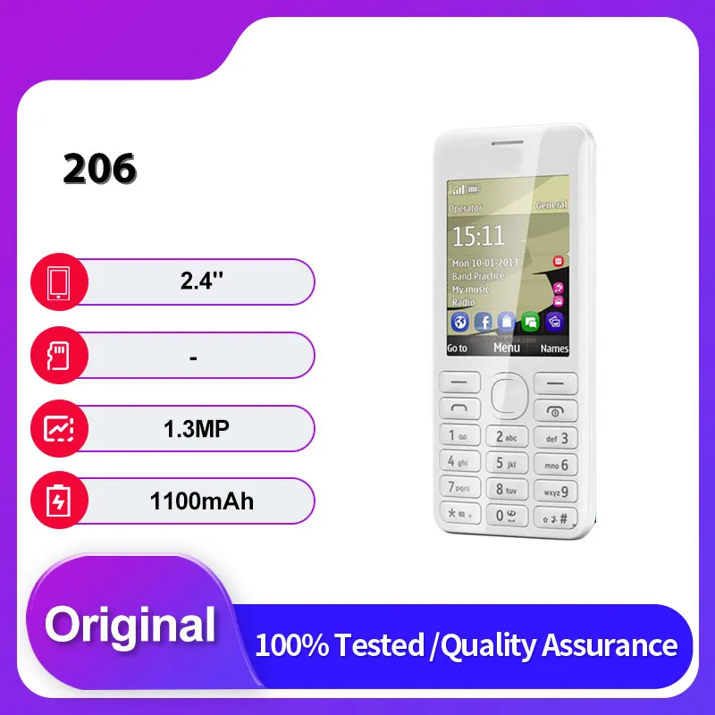 Teclado árabe original desbloqueado 206 Dual Sim Bluetooth GSM 900/1800 hecho en Finlandia